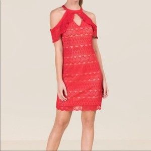 Francesca’s Elida Cold Shoulder Red Lace A-line Dress 💃